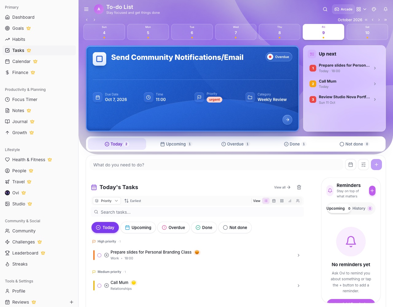 Tasks page